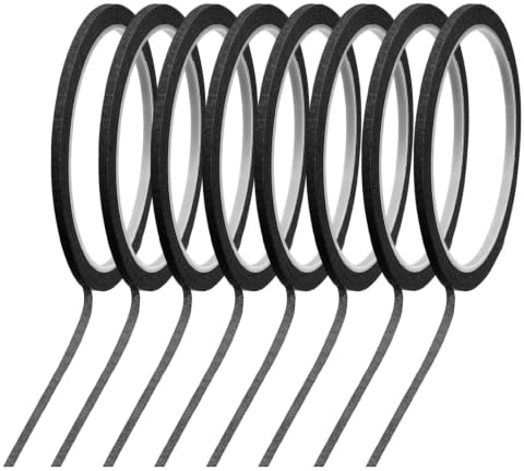 Molain 8 Rolls x 22 yd Black Pinstripe Masking Tape, 1/8 Inch Width Thin Painters Tape Whiteboard Tapes for Automotive DIY Art Pinstriping