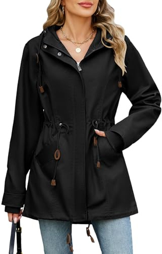 Vancavoo Giacca Primaverile Donna Cappotti Mezza Stagione Piumino Leggero Parka Autunno Elegante Cappotto con Cappuccio Cotone Militare Giubbotto Inverno,Nero,M