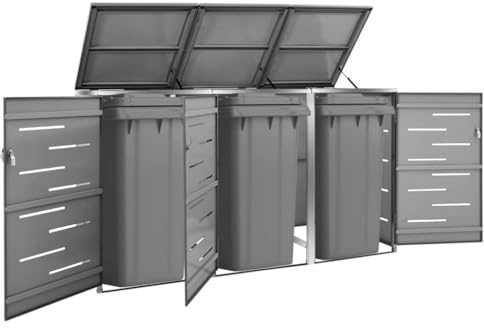 HUAKEHOM Mülltonnenbox für 3 Tonnen Mülltonnenbox 3er Abschließbar Rostfrei Müllbox Mülltonnenverkleidung Mülltonne Müllcontainer Gartenbox 207x77,5x115 cm Edelstahl