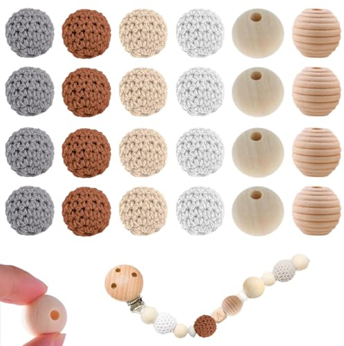24 Pezzi Perline di Legno Intrecciate a Mano, Palline di Legno Rondate con Foro per Enfilare, Artigianali per DIY Gioielli e Decorazioni, Collana e Bracciale (20mm)