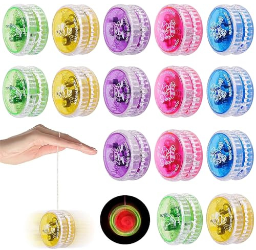 XUXLEKK Yo-Yo Lumière LED pour Enfants, 15 Pezzi Jouets Yoyo LED, Double Usage Yo-yo pour Débutant, pour Fête d'anniversaire Remplisseurs de Sacs de Cadeaux(Couleur aléatoire)