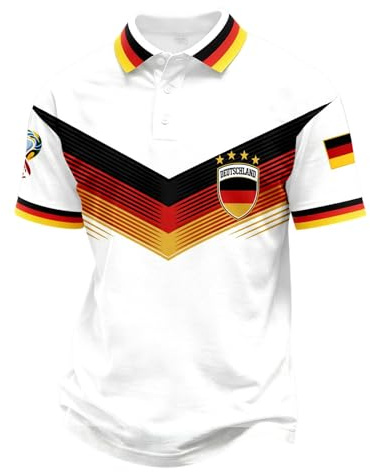 Poloshirt Herren Kurzarm Fussball Trikot Deutschland, Polo mit Knopfleiste Deutschland Tshirt Fußball Slim Fit Fan T-Shirt Germany Trikot Retro Sport Herrenhemd Bügelfrei Football Jersey Hemd Stretch