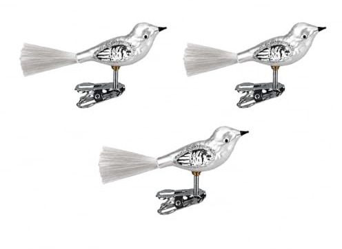 Christbaumschmuck Glas Vogel Set 3 Stück Silber mundgeblasen Lauscha