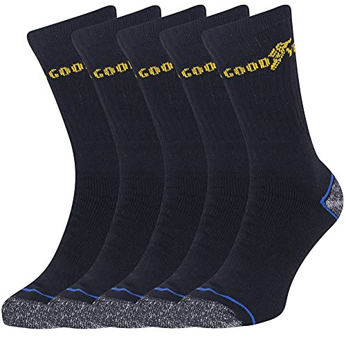 Goodyear Workwear GYSCK004 Heavy Duty Padded Heel Toe Contrast Work Socks Black, One Size (UK 6-11) (EU 39-46), Pack of 5