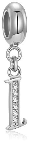 Buchstaben-Perlen aus echtem 925er-Sterlingsilber, Alphabet-Kristall, passend für europäische Armbänder und Halsketten Buchstabe I