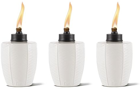 TIKI Brand 1118120 5.75-inch Herringbone Glass Table Ivory 3-Pack Tiki Torch, 5.80, White