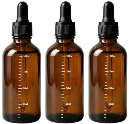 3 botes de cristal vacíos de color ambar, recargables, con gotero graduado, para aceite esencial, cosméticos y líquidos, recipiente con gotero de pipeta de vidrio