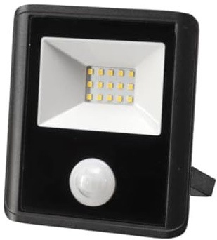Perel Projecteur LED, 10 W, 700 lm, 4000°K, blanc neutre, pour intérieur et extérieur, support de montage ajustable, boîte de connexion étanche, capteur PIR ajustable, aluminium, noir