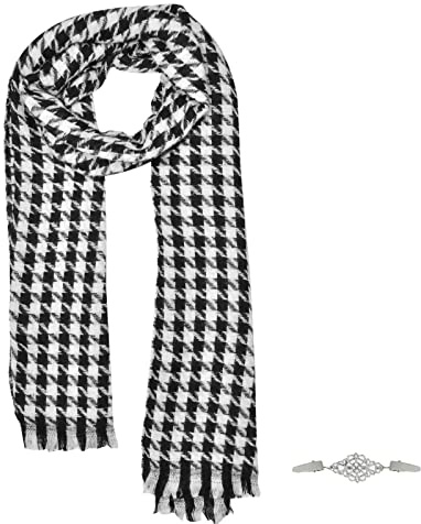 SwirlColor Echarpe Carreaux, Écharpe Pied de Poule Souple Confortable Longue Écharpe pour Femmes Hommes en Automne Hiver Printemps 1 pcs, avec Clip Broche 1 pcs