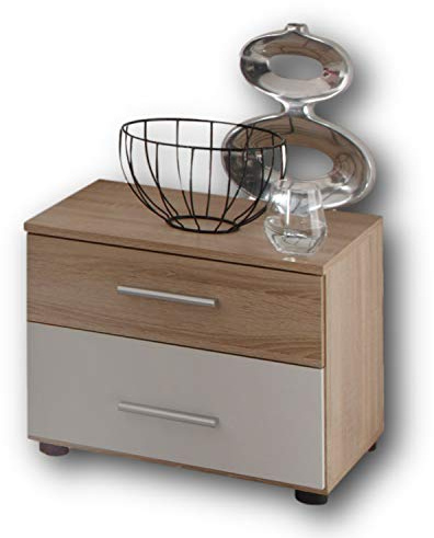 Stella Trading, Martina, Comodino in aspetto rovere sonoma, bianco, con due cassetti, per camera da letto, 46 x 40 x 41 cm