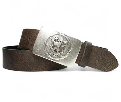 FRONHOFER Trachtengürtel mit bayerischer Gürtelschnalle in Altsilber, 4 cm 18530, Größe:Körperumfang 125 cm/Gesamtlänge 140 cm, Farbe:Trachten-braun