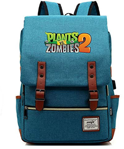 WANHONGYUE Spiel Plants vs. Zombies Backpack Vintage Schulrucksack Studententasche Schulranzen 15,6 Zoll Laptop Rucksack mit USB-Ladeanschluss Deep Sky Blue / 1