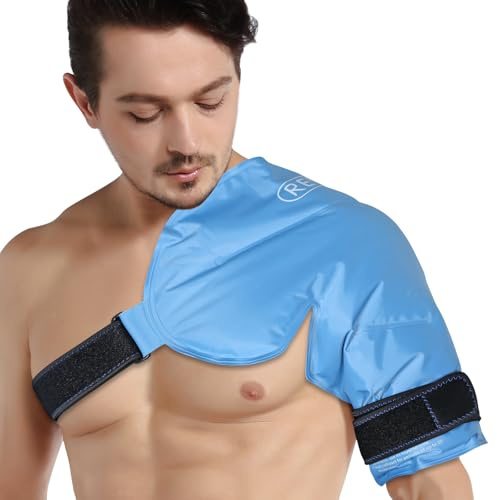 REVIX XL Schulter Kühlmanschette Gel Kaltpack Wiederverwendbar Blau | Schulter Kühlmanschette mit flexiblem Gelpack und verstellbarem Riemen für Zuhause Büro Sport und tägliche Kühlung