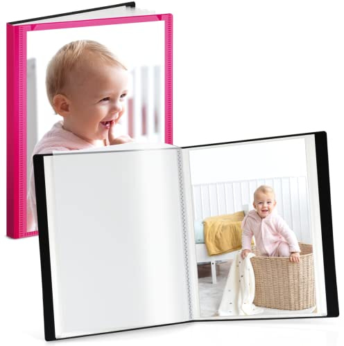 CRANBURY Small Photo Album 5x7 (Pink), 2-Pack Plastic Photo Book, 24 Pockets Show 48 Pictures, Mini Picture Binder with Customizable Album Cover, 5 x 7 Clear Sleeves