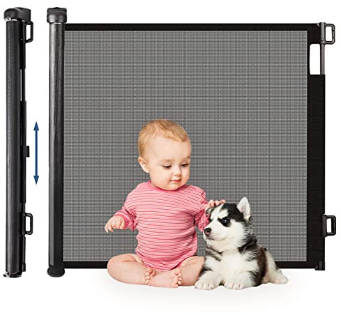 HollyHOME Treppenschutzgitter Ausziehbar 0-180cm, Extra Breit Babygitter, Einhandbedienung, Türschutzgitter für Babys und Haustiere, Kinderschutzgitter, Maschengitter für Treppen,Türen,Flure,Schwarz
