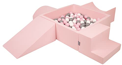 KiddyMoon Spielplatz Aus Schaumstoff Mit Quadrat Bällebad (300 Bälle) Ballgruben Für Babys Spielbad Hindernisläufen, Hergestellt In Der EU, Pink:Weiß/Grau/Puderrosa