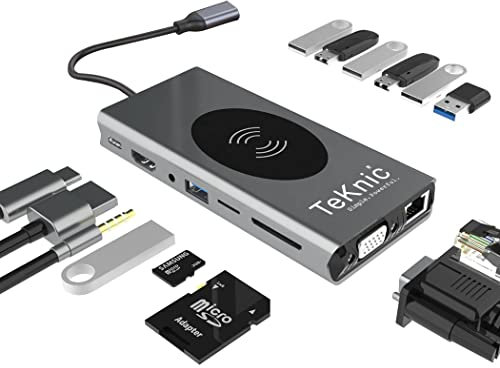 TeKnic 15-in-1 USB-C Hub, Docking Station & Multiport Adapter Wireless Charging Smartphone