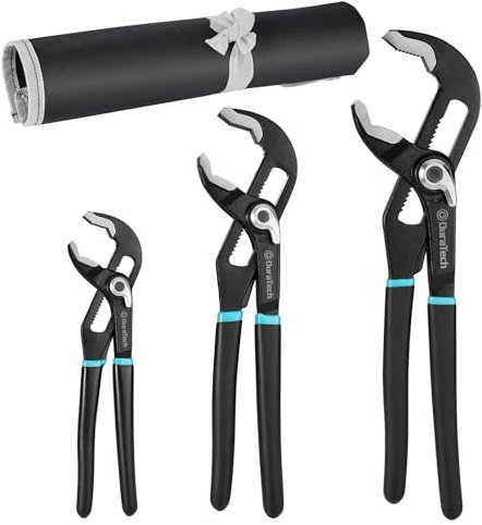 DURATECH 3-Piece Water Pump Pliers Set，200MM/250MM/300MM, Quick Adjustable Groove Slip Joint Pliers, Plumbing Tools with Wide Jaw Capacity, Non-Slip Handle, Rolling Pouch