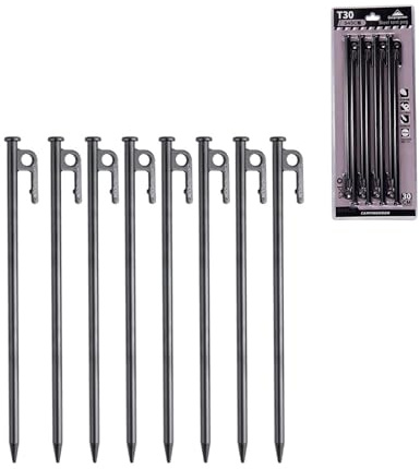 Campingmoon Zeltheringe aus Karbonstahl, strapazierfähig, S45C, schwarze Beschichtung, Zeltheringe für harte Böden, T30–8, 8 Stück
