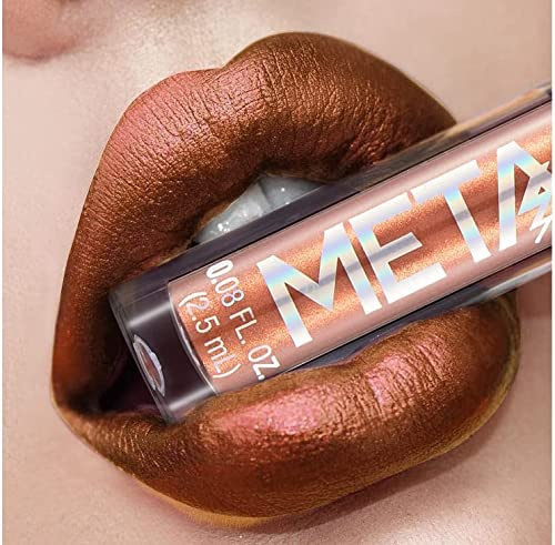 INTEROOKIE Flüssiger metallischer Lippenstift, Lippenfarbe, Antihaft-Cup, Lippenglasur, Make-up, Perlen-Schönheits-Make-up (LOVE BRONZE)
