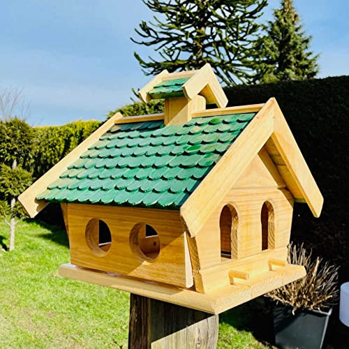 DARLUX Rechteckiges Vogel Futter Haus L Futterstelle Holz-Vogelhaus Natur/Grün