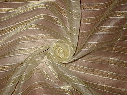 Ivory & Gold Silk Organza Fabric with Jacquard Silks