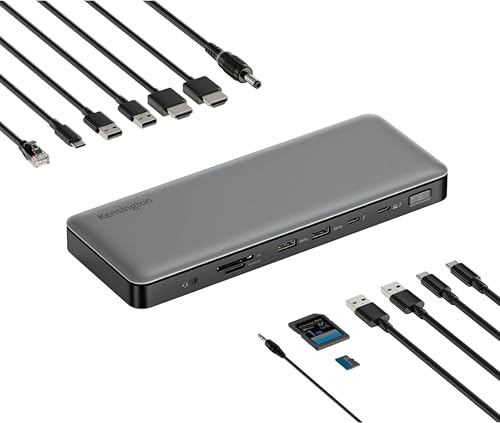 Kensington K34110EU - Adaptador SD5760T Multipuerto Thunderbolt 4, Doble Monitor 8K/4K, Lector de Tarjetas Micro SD, 96W, 2X HDMI, Ethernet, USB-C 3.2 y 4X USB-A
