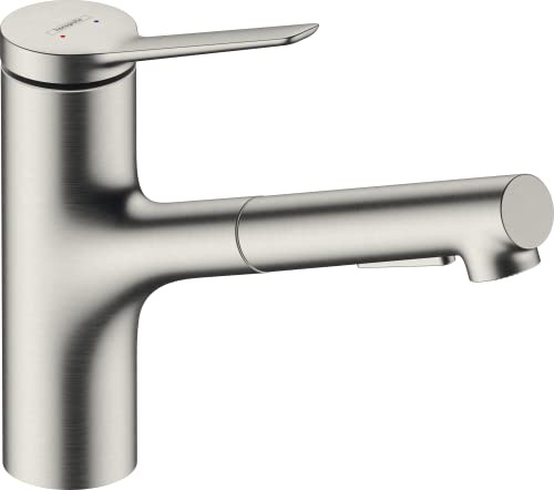 hansgrohe Zesis M33 - Küchenarmatur mit Metall Brause ausziehbar, 2 Strahlarten, Wasserhahn Küche mit Auslauf Höhe 150mm, Mischbatterie Küche schwenkbar , Edelstahl Finish