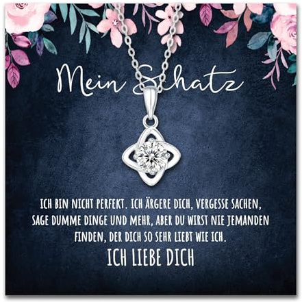 BYLITZ An meinen Schatz Halskette mit Karte Herz Kette mit Spruch für Damen Frau Partnerin Freundin Verlobte zum Jahrestag Geburtstag Weihnachten
