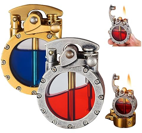 YiKAiLi Vintage Feuerzeug, Retro Transparentes Kerosinfeuerzeug Cooles Kerosinfeuerzeug Kreativität Antikes Steampunk-Feuerzeug Winddichtes für Camping BBQ, Geschenk für Männer Papa (2 STÜCK)