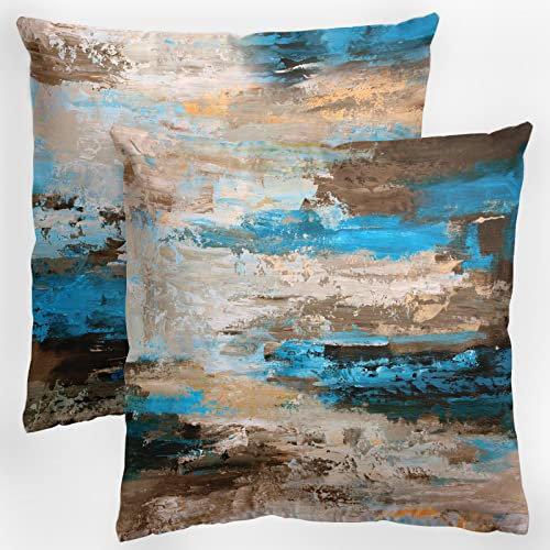 LUEAXRG Kissenbezug 50x50cm-Blau Braun Grau Kissenbezüge Sofakissen Abstrakt Kissenbezug Kissenhülle Leinen Dekokissen Couchkissen für Couch Schlafsofa Auto Stuhl Bett Garten Outdoor Kissen 2er Set