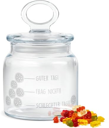 PR Print Royal Keksdose aus Glas mit Gravur - 550 ml - Schlechter Tag Skala als Geschenk zum Geburtstag oder Weihnachten für Freundinnen oder Kollegen | Personalisiertes Geschenk