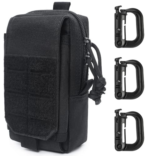 MUCHER Molle Tasche Klein Taktische EDC Tasche Hüfttaschen Militär Bauchtasche Kompakt Gürteltasche Multifunktionale Handytasche Beutel mit 3 Haken für Outdoor Wandern Jagdcamping Training (Schwarz)