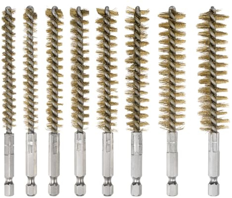 QUARKZMAN 8Pcs Brosse de Nettoyage en Laiton de 8mm, 9mm, 10mm, 11mm, 13mm, 15mm, 17mm, 19mm de Diamètre Avec Fil de Bronze Torsadé et Poignée 1/4 Pouce Hexagonale pour Tubes, Ports
