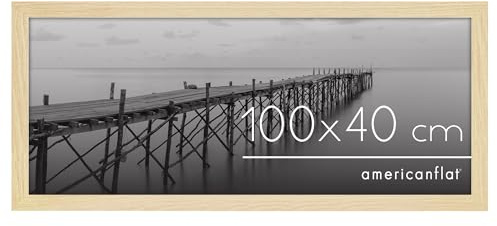 Americanflat Cadre 100x40 cm Chêne Naturel - Cadre Photo Grand Format 40x100 cm en Bois MDF avec Plexi Poli et Matériel de Suspension - Suspension Horizontale ou Verticale
