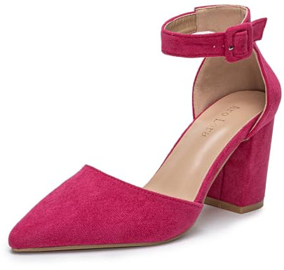 Womens High Heels Pointed Toe Court Shoes Smart Office Formal Work Pumps Block Ankle Strap Sandals Wedding Bridal Shoes Pink 7