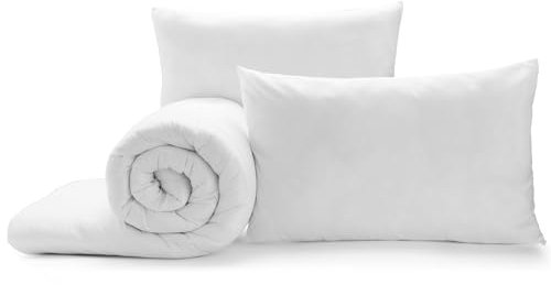 Duvet & Pillows Set Small Double Hypoallergenic Pillows & All Year Duvet 10.5 Tog Soft Comfortable Hollowfibre Filling Breathable Quilted Set White (Small Double)