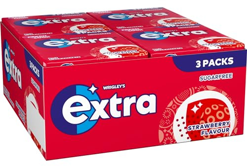 Extra Sugar-free Chewing Gum, Refreshing Strawberry Flavour, Freshens Breath, With Xylitol, Helps with Oral Hygiene for Healthy Teeth & Gums 20 x (3 x 9pieces)