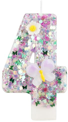 Lila Schmetterling Geburtstagskerzen mit Blume und Schmetterling Kuchendeko - 4 Stück für Frauen und Mädchen - Jubiläum