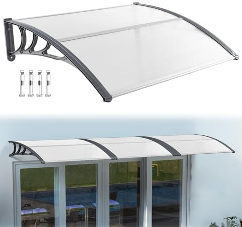 RELAX4LIFE Marquise de Porte Exterieur 120 x 100 CM, Auvent Porte d’Entrée en Polycarbonate, Protection Contre Pluie et UV, Auvent Marquise Aluminium pour Terrasse Balcon Patio