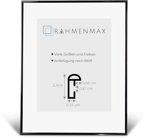 RahmenMax® Ohio Bilderrahmen 69,2x96,8 cm zum Aufhängen/Maßanfertigung möglich/Posterrahmen aus Kunststoff/Bilder Rahmen in Schwarz hochglanz mit Acrylglas und MDF Rückwand/Puzzle Rahmen
