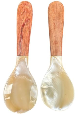 Rockreyoa Cucchiaio in madreperla fatto a mano, cucchiaio per caviale, cucchiaio per uova, cucchiaio da zuppa, cucchiaino da caffè e caviale, cucchiaino da tè per caviale, sale Style 2, 2 pezzi