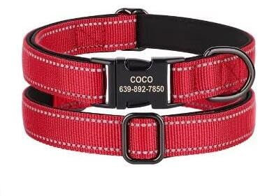 Personalisiertes Nylon-Hundehalsband,Reflektierend,Individuelle Halsbänder Für Kleine,Mittelgroße Und Große Hunde,Labrador,Mit Eingraviertem Namensschild,Rot,M
