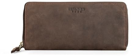 Berliner Bags Große Geldbörse Damen Palma Vintage aus Leder - Braun | Portemonnaie Damen, Geldbeutel groß Leder, 14 Kartenfächern, TÜV-geprüfter RFID-Schutz, YKK-Reißverschluss, Geschenkbox