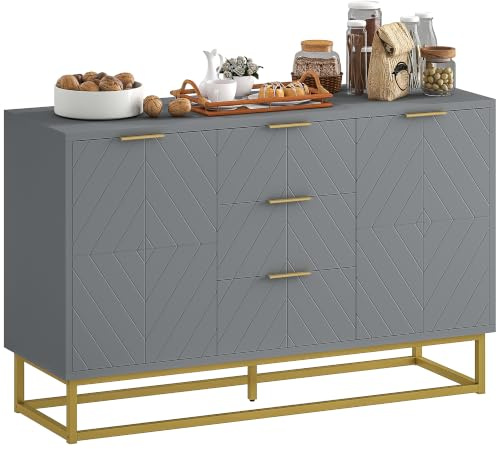 HOMCOM Aparador Moderno con 3 Cajones, 2 Puertas 120x40x76 cm Gris | Aparador para Salón, Estante Ajustable, Mueble Auxiliar, para Cocina, Antivuelco