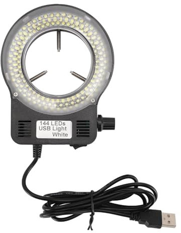 Microscope LED Ring Light, USB 5V 144 LED Color Temperature Adjustable, 4W 6500‑7500K 32000‑36000LX Adjustable Brightness Focus Lamp Source for Monocular Binocular