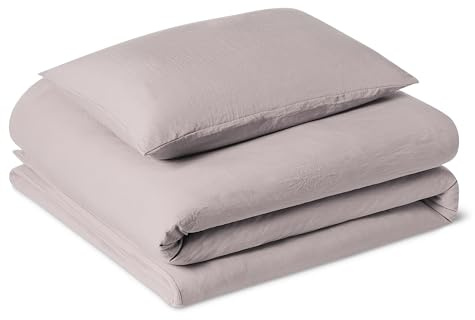 Amazon Basics Juego de Funda Nórdica Cama 80/90 de Microfibra Prelavada, Extra Suave con Efecto Arrugado Natural, Funda de edredón 135 x 200 cm y 1 Funda de Almohada 50 x 80 cm, Morado
