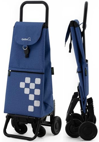 GARMOL Carro de la Compra Plegable 55L Carro de Compra 4 Ruedas Gran Capacidad Plegable con 2 Fijas y 2 Giratorias | Carrito Color Azul