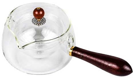 450ml Glass Teapot with Infusers Transparent Tea Pots with Wooden Side Handle for Loose Tea 360 Rotation Tea Maker for Home Tea Shop Travel Tea Brewing Tool