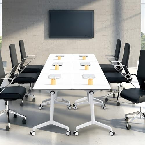 PVYGDXYI Klappbarer Konferenztisch, Konferenzraumtisch, moderner mobiler Trainingstisch, klappbarer Konferenztisch für Büro, Trainingsraum, Meeting-Seminar-Tische mit Rollen (6 Stück, 119 cm)